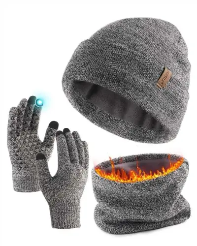 FURTALK Mens Womens Winter Knit Beanie Scarf Touchscreen Gloves 3 Pcs Set | Ultra-Soft Fleece Lined Thermal Gear, Non-Slip Grip, Secure Fit, Great Festive Present for Cold Outdoor Activities - 1