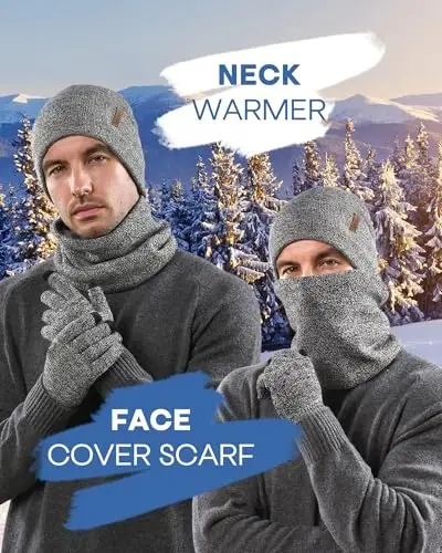 FURTALK Mens Womens Winter Knit Beanie Scarf Touchscreen Gloves 3 Pcs Set | Ultra-Soft Fleece Lined Thermal Gear, Non-Slip Grip, Secure Fit, Great Festive Present for Cold Outdoor Activities - 4