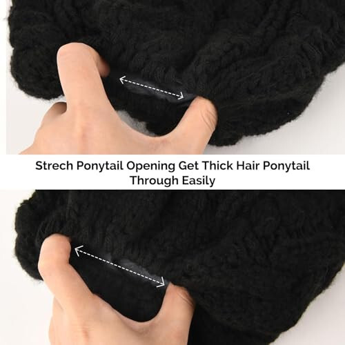 FURTALK Ponytail Beanies ayollar uchun ochilgan teshikli kiyimli qishki jun sho'rva, jun bilan qoplangan charm beresi, ochiq havoda yugurish uchun kepka - 2