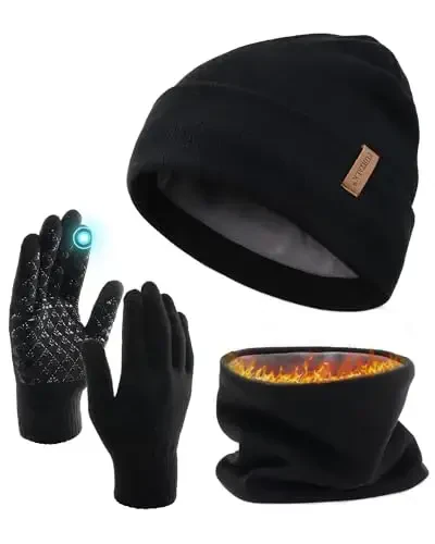FURTALK Qishki shapka sharf Sensorli ekranli qo'lqoplar to'plami 3 dona Issiq trikotaj shapkalar Erkaklar va ayollar uchun mo'ynali astarli bosh suyagi qopqog'i - 1