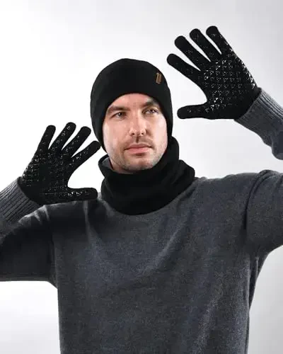 FURTALK Qishki shapka sharf Sensorli ekranli qo'lqoplar to'plami 3 dona Issiq trikotaj shapkalar Erkaklar va ayollar uchun mo'ynali astarli bosh suyagi qopqog'i - 5