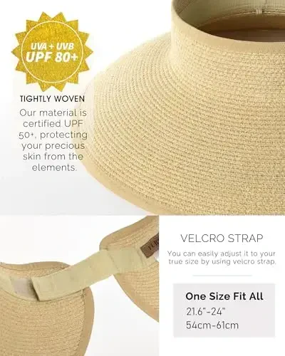 FURTALK Sun Hats for Women Wide Brim Beach Hat Straw Visor Ponytail Summer UV Packable Foldable Beach Vacation Essentials - 4