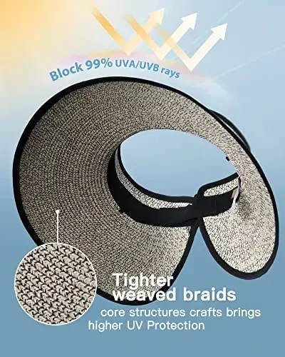 FURTALK Sun Hats for Women Wide Brim Beach Hat Straw Visor Ponytail Summer UV Packable Foldable Beach Vacation Essentials - 2