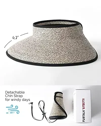 FURTALK Sun Hats for Women Wide Brim Beach Hat Straw Visor Ponytail Summer UV Packable Foldable Beach Vacation Essentials - 3