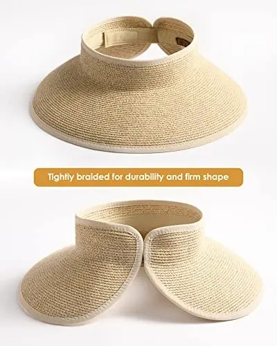 FURTALK Sun Hats for Women Wide Brim Beach Hat Straw Visor Ponytail Summer UV Packable Foldable Beach Vacation Essentials - 2
