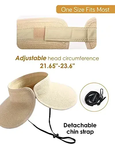 FURTALK Sun Hats for Women Wide Brim Beach Hat Straw Visor Ponytail Summer UV Packable Foldable Beach Vacation Essentials - 3