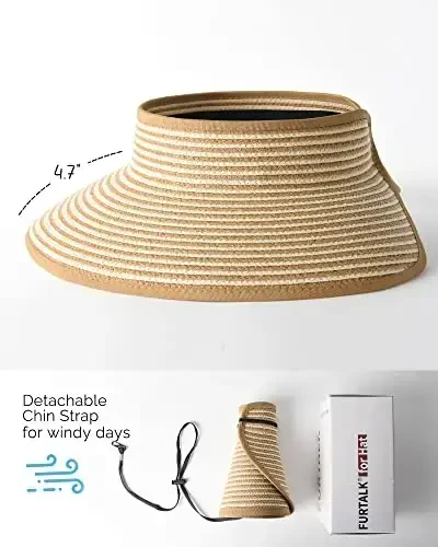 FURTALK Sun Hats for Women Wide Brim Beach Hat Straw Visor Ponytail Summer UV Packable Foldable Beach Vacation Essentials - 3