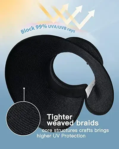 FURTALK Sun Hats for Women Wide Brim Beach Hat Straw Visor Ponytail Summer UV Packable Foldable Beach Vacation Essentials - 2