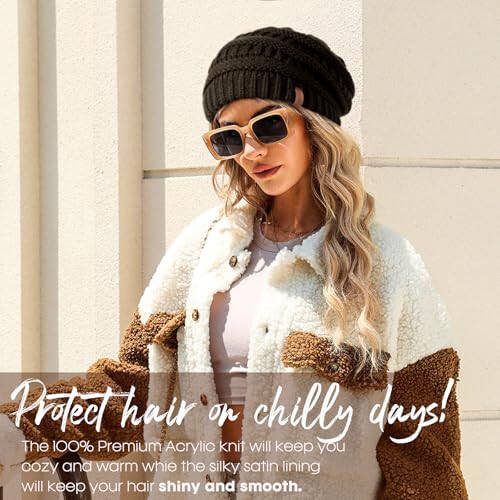 FURTALK Winter Beanie Hat for Women Satin Lined Cable Knit Chunky Slouchy Beanies Skull Warm Cap - 4