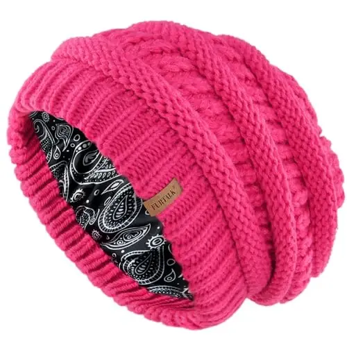 FURTALK Winter Beanie Hat for Women Satin Lined Cable Knit Chunky Slouchy Beanies Skull Warm Cap - 1
