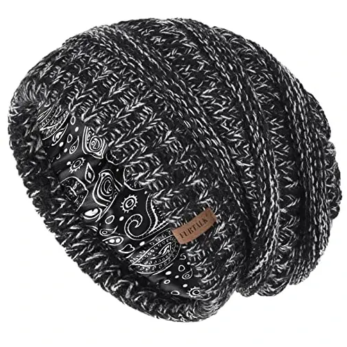 FURTALK Winter Beanie Hat for Women Satin Lined Cable Knit Chunky Slouchy Beanies Skull Warm Cap 