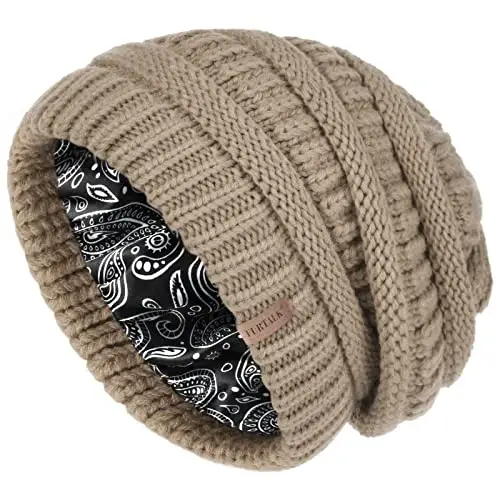 FURTALK Winter Beanie Hat for Women Satin Lined Cable Knit Chunky Slouchy Beanies Skull Warm Cap 