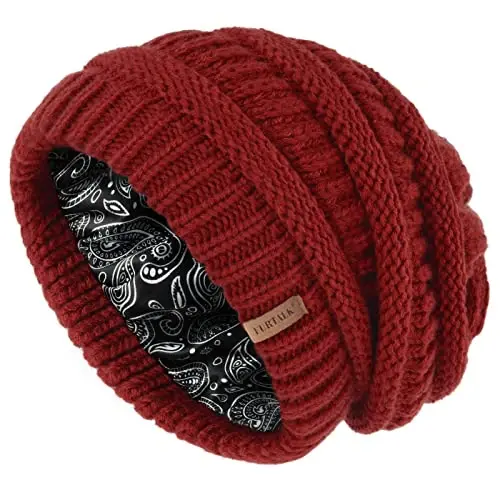 FURTALK Winter Beanie Hat for Women Satin Lined Cable Knit Chunky Slouchy Beanies Skull Warm Cap - 1