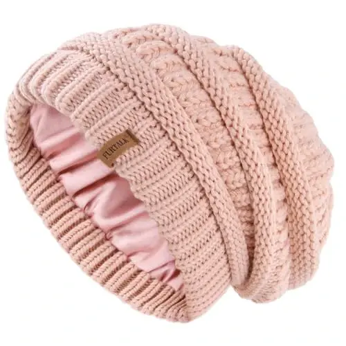 FURTALK Winter Beanie Hat for Women Satin Lined Cable Knit Chunky Slouchy Beanies Skull Warm Cap - FURTALK