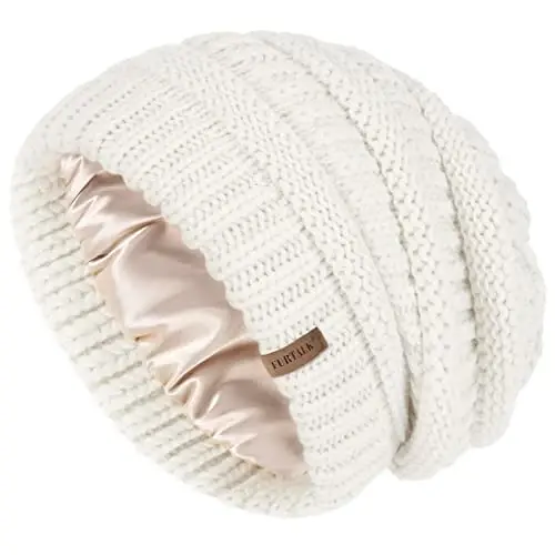 FURTALK Winter Beanie Hat for Women Satin Lined Cable Knit Chunky Slouchy Beanies Skull Warm Cap - 1
