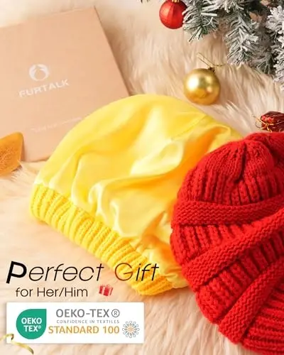 FURTALK Winter Beanie Hat for Women Satin Lined Cable Knit Chunky Slouchy Beanies Skull Warm Cap - 5