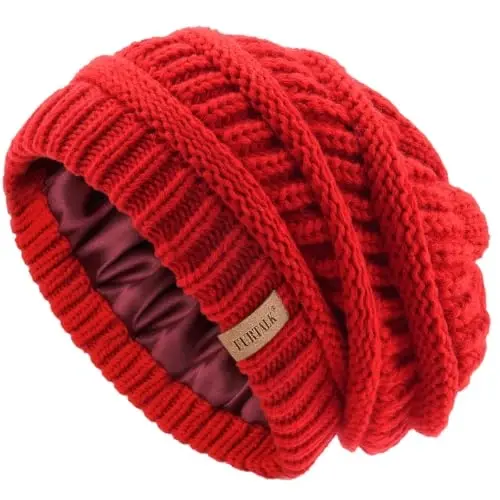 FURTALK Winter Beanie Hat for Women Satin Lined Cable Knit Chunky Slouchy Beanies Skull Warm Cap - 1