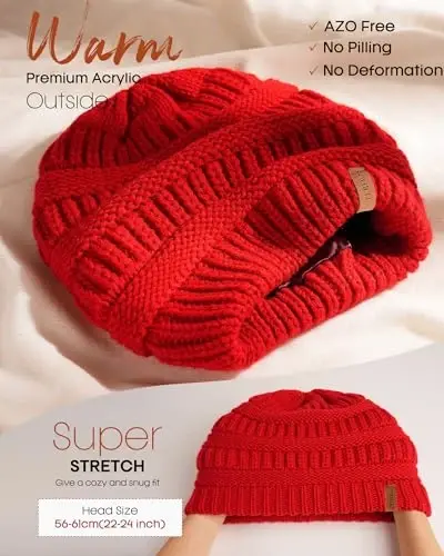 FURTALK Winter Beanie Hat for Women Satin Lined Cable Knit Chunky Slouchy Beanies Skull Warm Cap - 4