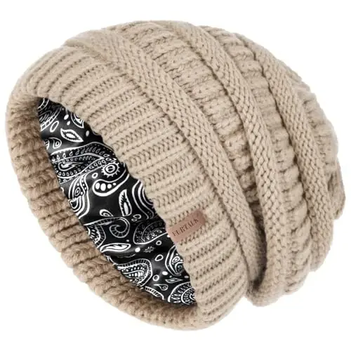 FURTALK Winter Beanie Hat for Women Satin Lined Cable Knit Chunky Slouchy Beanies Skull Warm Cap - 1
