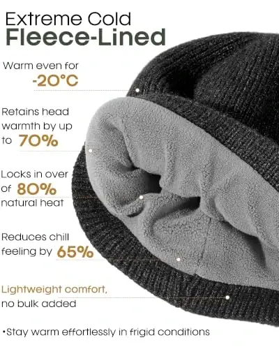 FURTALK Winter Hat for Men Women Fleece Lined Beanie Warm Outdoor Skull Cap | Dual-Layer Thermal Knit, Ultra-Soft Fleece Lining, Stretchy Fit Covers Ears, Christmas Gift for Cold Weather - FURTALK (1)
