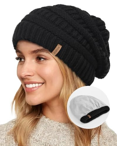 FURTALK Winter Hats for Women Fleece Lined Knit Beanie Hats Slouchy Warm Beanies Ski Skull Cap - 1