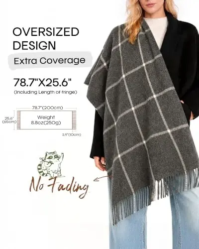 FURTALK Winter Scarf for Women Oversized Plaid Tassel Shawl Wrap | Buttery Soft Fabric,Thick Oversized Fit, AZO-Free, Premium Chic Look, Anti-Pilling Winter Wrap - 3