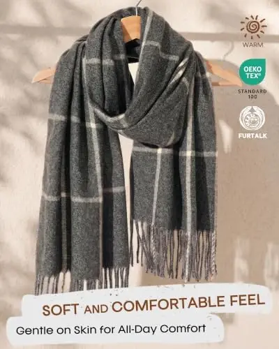 FURTALK Winter Scarf for Women Oversized Plaid Tassel Shawl Wrap | Buttery Soft Fabric,Thick Oversized Fit, AZO-Free, Premium Chic Look, Anti-Pilling Winter Wrap - 4