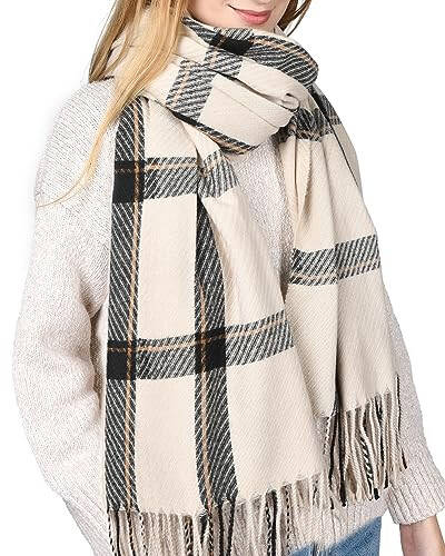 FURTALK Winter Scarf for Women Shawl Cashmere Feel Tassel Plaid Large Oversized Scarves Wraps - 6