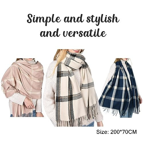 FURTALK Winter Scarf for Women Shawl Cashmere Feel Tassel Plaid Large Oversized Scarves Wraps - 18