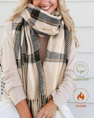 FURTALK Winter Scarf for Women Shawl Cashmere Feel Tassel Plaid Large Oversized Scarves Wraps - 13