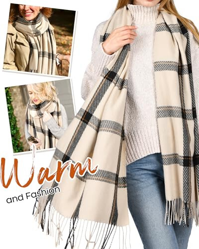 FURTALK Winter Scarf for Women Shawl Cashmere Feel Tassel Plaid Large Oversized Scarves Wraps - 16