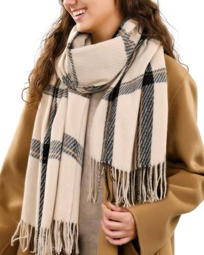 FURTALK Winter Scarf for Women Shawl Cashmere Feel Tassel Plaid Large Oversized Scarves Wraps - 4