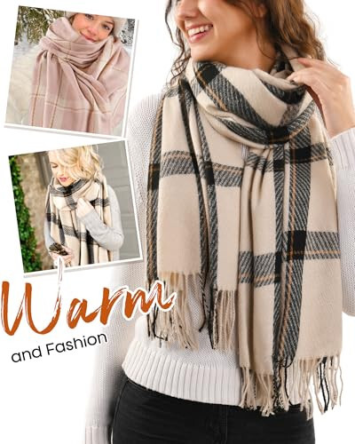 FURTALK Winter Scarf for Women Shawl Cashmere Feel Tassel Plaid Large Oversized Scarves Wraps - 11