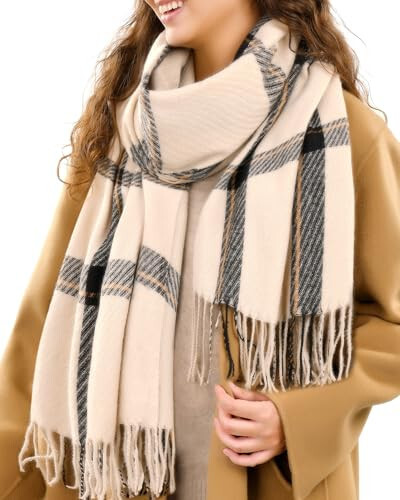 FURTALK Winter Scarf for Women Shawl Cashmere Feel Tassel Plaid Large Oversized Scarves Wraps - 10