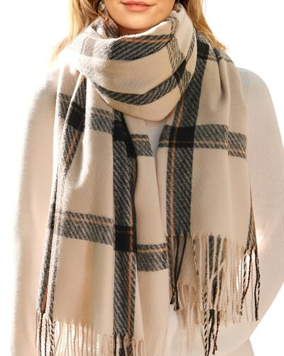 FURTALK Winter Scarf for Women Shawl Cashmere Feel Tassel Plaid Large Oversized Scarves Wraps - 3