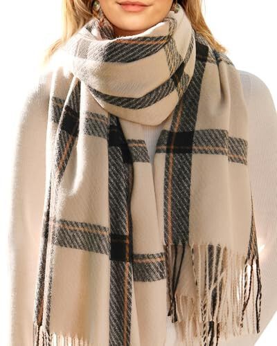 FURTALK Winter Scarf for Women Shawl Cashmere Feel Tassel Plaid Large Oversized Scarves Wraps - 1