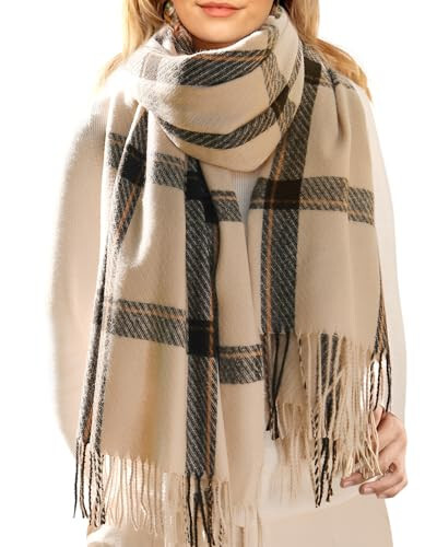 FURTALK Winter Scarf for Women Shawl Cashmere Feel Tassel Plaid Large Oversized Scarves Wraps - 1