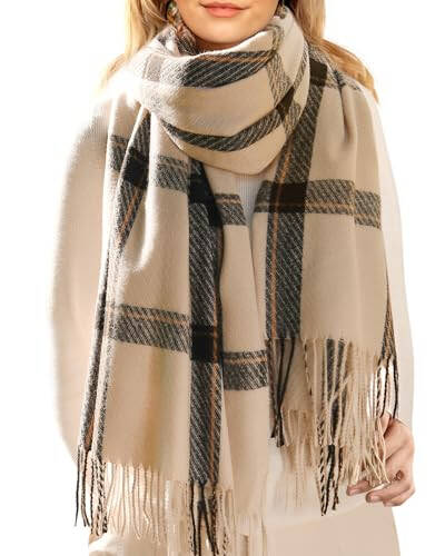 FURTALK Winter Scarf for Women Shawl Cashmere Feel Tassel Plaid Large Oversized Scarves Wraps - 1