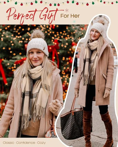 FURTALK Winter Scarf for Women Shawl Cashmere Feel Tassel Plaid Large Oversized Scarves Wraps - 5