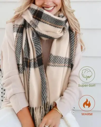 FURTALK Winter Scarf for Women Shawl CasModazoneere Feel Tassel Plaid Large Oversized Scarves Wraps - 2