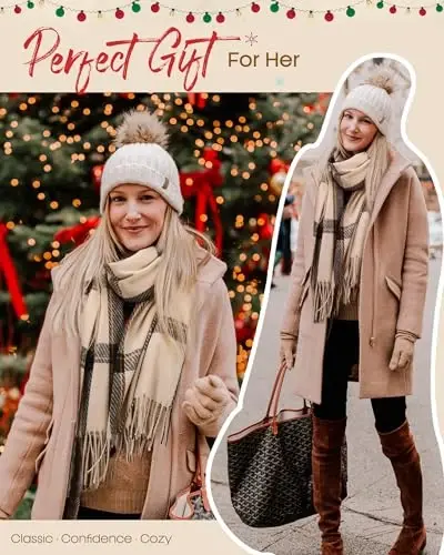 FURTALK Winter Scarf for Women Shawl CasModazoneere Feel Tassel Plaid Large Oversized Scarves Wraps - 4