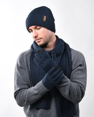 FURTALK Winter Warm Knit Beanie Hat Long Scarf Touchscreen Gloves Set Fleece Lined Skull Cap for Men Women - 14