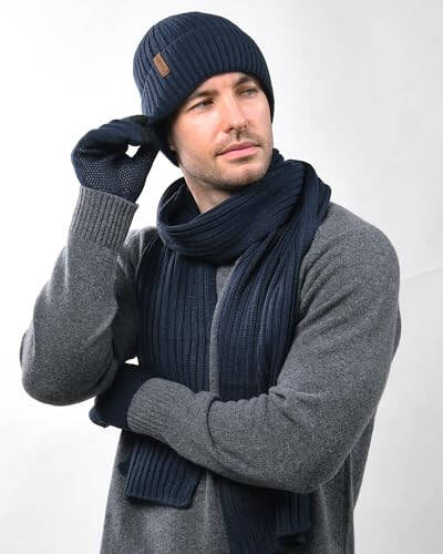 FURTALK Winter Warm Knit Beanie Hat Long Scarf Touchscreen Gloves Set Fleece Lined Skull Cap for Men Women - 15