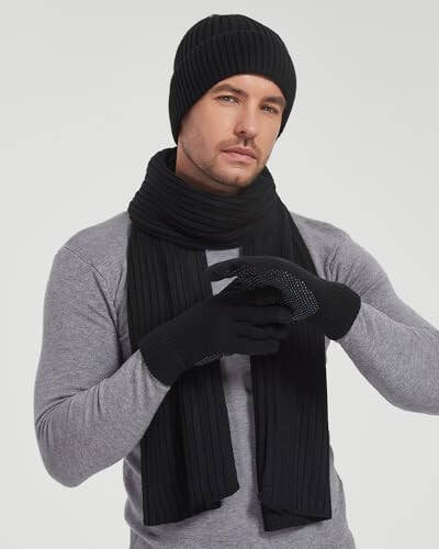 FURTALK Winter Warm Knit Beanie Hat Long Scarf Touchscreen Gloves Set Fleece Lined Skull Cap for Men Women - 11