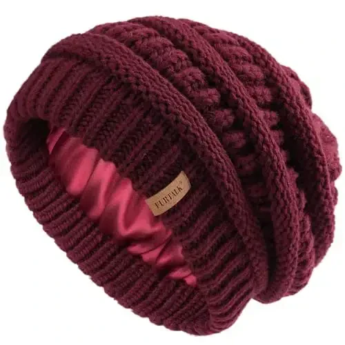 FURTALK Womens Satin Lined Knit Beanie Slouchy Winter Hats Skull Soft Warm Cap - 1