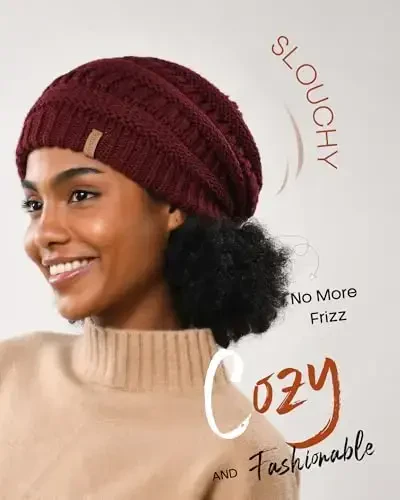 FURTALK Womens Satin Lined Knit Beanie Slouchy Winter Hats Skull Soft Warm Cap - 3