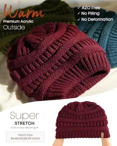 FURTALK Womens Satin Lined Knit Beanie Slouchy Winter Hats Skull Soft Warm Cap - 4