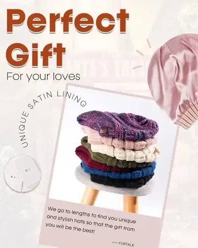 FURTALK Womens Satin Lined Knit Beanie Slouchy Winter Hats Skull Soft Warm Cap - 4