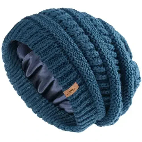 FURTALK Womens Satin Lined Knit Beanie Slouchy Winter Hats Skull Soft Warm Cap - 1