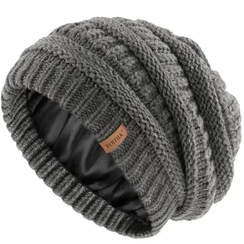 FURTALK Womens Satin Lined Knit Beanie Slouchy Winter Hats Skull Soft Warm Cap - 1
